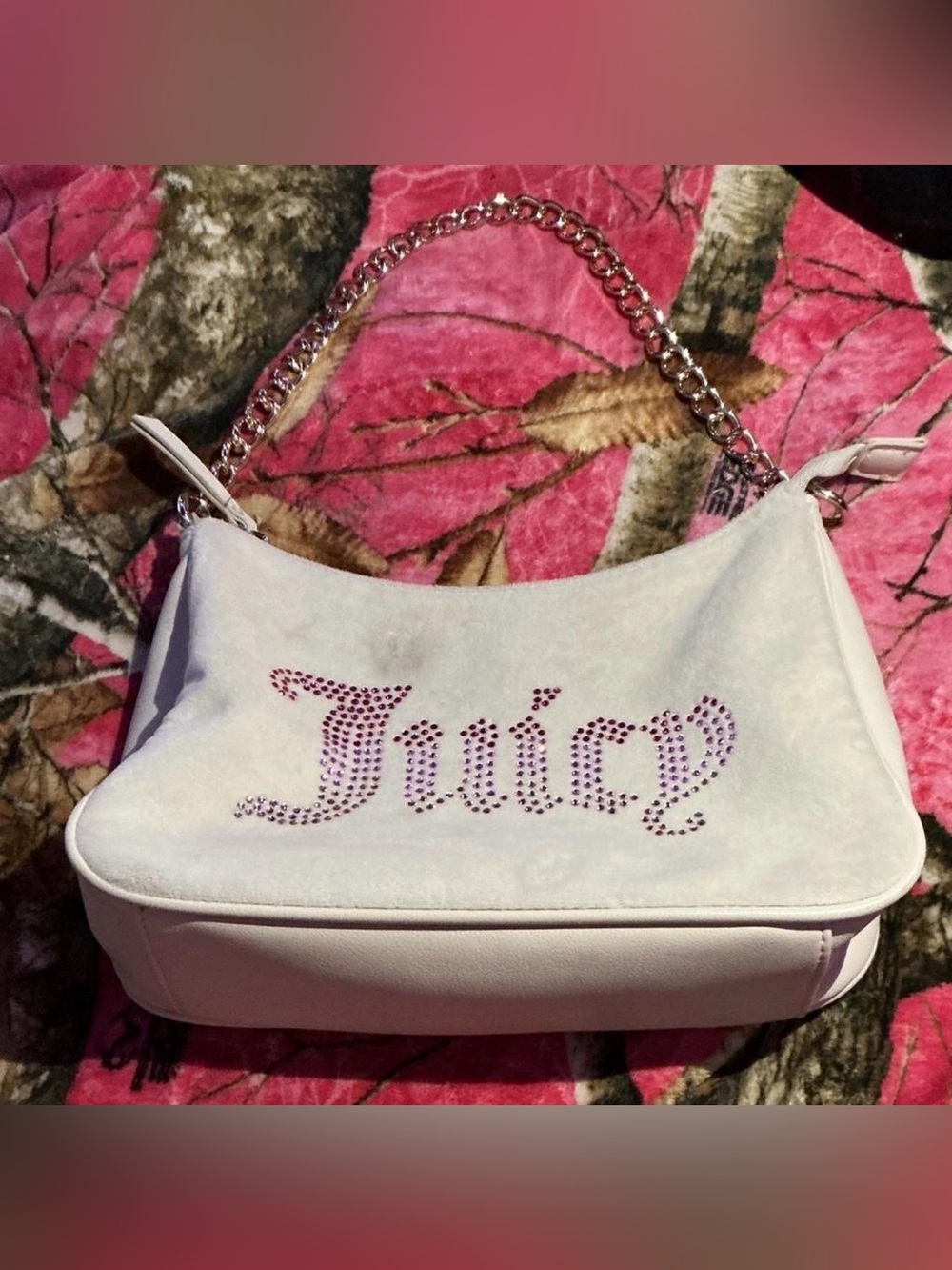 Juicy Couture Light Pink Crystal-Logo Shoulder Bag